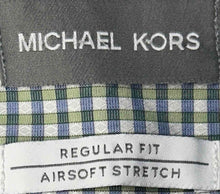 Load image into Gallery viewer, Michael Kors Mens Green Gingham Airsoft Stretch Dress Shirt Size L 16 32/33