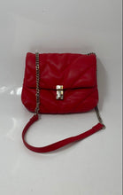 Load image into Gallery viewer, Zara Womens Red Faux Leather Quilted Chain Strap Turn Lock Crossbody Handbag