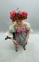 Load image into Gallery viewer, Brown Curly Hair Green Eyes Ceramic My Wild Irish Rose Musical Play Doll w/Stand