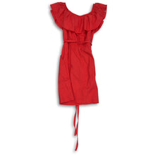 Load image into Gallery viewer, Express Womens Red Ruffle Off The Shoulder Button Front Mini Dress Size XXS