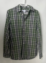 Load image into Gallery viewer, Calvin Klein Mens Green Plaid Print Cotton Long Sleeve Button-Up Shirt Size XS