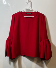 Load image into Gallery viewer, Zara Womens Red 3/4 Bell Sleeve Round Neck Pullover Blouse Top Size Large