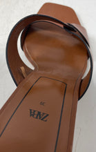 Load image into Gallery viewer, Zara Womens Dark Brown Leather Open Toe Chunky Heel Slide Sandals Size EUR 39