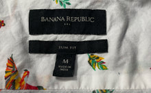 Load image into Gallery viewer, Banana Republic Mens White Bird Print Slim Fit Short Sleeve Button-Up Shirt Sz M