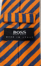 Load image into Gallery viewer, Hugo Boss Mens Orange Blue Striped Adjustable Keeper Loop Pointed Necktie