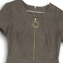 Load image into Gallery viewer, Calvin Klein Womens Brown Suede Short Sleeve Round Neck Zip-Up Mini Dress Size 6