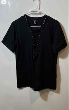 Load image into Gallery viewer, Forever 21 Womens Black Short Sleeve Eyelet Blouse Top Size Medium