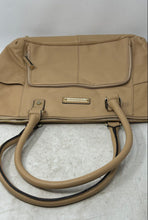 Load image into Gallery viewer, Calvin Klein Womens Beige Leather Front Zipper Pocket Double Handle Shoulder Bag