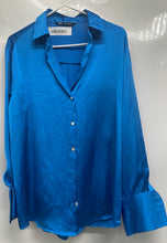 Load image into Gallery viewer, Zara Womens Blue Long Sleeve Collared Regular Fit Button-Up Shirt Size S