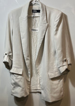 Load image into Gallery viewer, Zara Womens Beige Peak Lapel Flap Pocket Roll-Tab Sleeve Open Front Blazer Sz S
