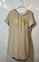 Load image into Gallery viewer, Calvin Klein Womens Beige Glitter Short Sleeve Hooded T-Shirt Dress Size Large