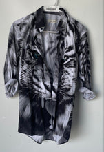 Load image into Gallery viewer, Vercini Mens Gray Tiger Print Long Sleeve Spread Collar Button-Up Shirt Size S