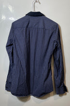 Load image into Gallery viewer, Armani Exchange Mens Blue Geometric Long Sleeve Slim Fit Button-Up Shirt Size S