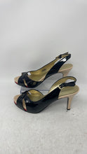 Load image into Gallery viewer, Bandolino Womens BD Sterling Black Leather Buckle Stiletto Slingback Heels 8 M
