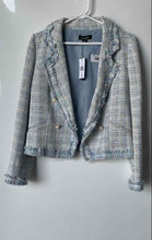 Load image into Gallery viewer, Lea & Viola Womens White Blue Tweed Double-Breasted Blazer Size S With Tag