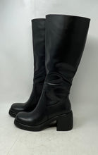 Load image into Gallery viewer, Unbranded Womens Black Faux Leather Square Toe Block Heel Knee High Boots Size 8