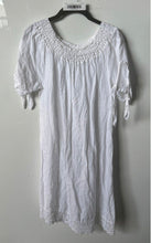 Load image into Gallery viewer, Terzo Millennio Womens White Short Sleeve Smocked Round Neck Mini Dress Size L