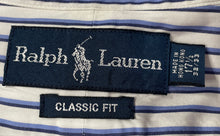 Load image into Gallery viewer, Ralph Lauren Mens White Blue Striped Long Sleeve Classic Fit Dress Shirt Sz 17.5