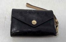 Load image into Gallery viewer, Michael Kors Womens Black Monogram Leather Detachable Wrist Strap Trifold Wallet