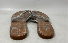 Load image into Gallery viewer, Coach Womens Silver Brown Leather Flat Slip-On Thong Sandals Size 8.5B