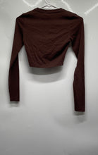 Load image into Gallery viewer, Zara Womens Brown Long Sleeve Crew Neck Regular Fit Cropped T-Shirt Size S