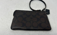 Load image into Gallery viewer, Coach Womens Brown Black Signature Stripe Leather Trim Zipper Wristlet Wallet