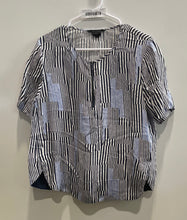 Load image into Gallery viewer, Armani Exchange Womens Multicolor Striped Half Zip Short Sleeve Blouse Top Sz L