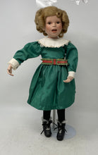 Load image into Gallery viewer, Vintage Shirley Temple Porcelain Green Dress Blonde Hair Brown Eyes Girl Doll