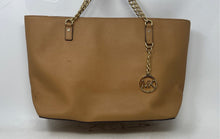 Load image into Gallery viewer, Michael Kors Womens Brown Charm Double Handle Inner Pockets Shoulder Handbag