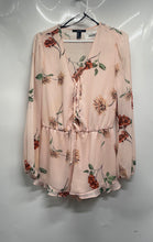 Load image into Gallery viewer, Forever 21 Womens Beige Floral Long Sleeve V-Neck One-Piece Romper Size Medium