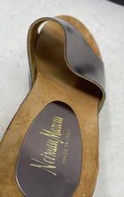 Load image into Gallery viewer, Neiman Marcus Womens Silver Metallic Open Toe Wedge Slide Sandals Size EUR 37
