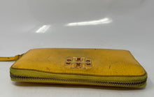 Load image into Gallery viewer, Authentic Tory Burch Womens Britten Yellow Zip-Around Wallet Stained Worm