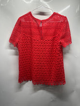 Load image into Gallery viewer, Michael Kors Womens Red Floral Crochet Lace Short Sleeve Blouse Top Size 14