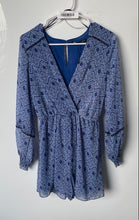 Load image into Gallery viewer, Zara Womens Blue White Geometric Long Sleeve V-Neck One-Piece Romper Size XS