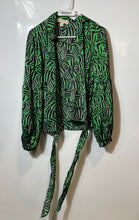 Load image into Gallery viewer, Michael Kors Womens Green Zebra Print Long Sleeve Wrap Blouse Top Size M
