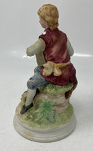 Load image into Gallery viewer, Andrea By Sadek Colonial-Style Sitting Man Holding Birdhouse Ceramic Figurine