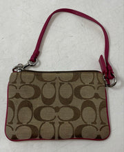 Load image into Gallery viewer, Coach Womens Beige Brown Pink Signature Print Charm Zipper Wristlet Wallet