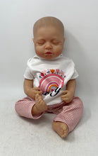Load image into Gallery viewer, Reborn Closed Eyes White Graphic T-Shirt And Pink Striped Pants Vinyl Doll