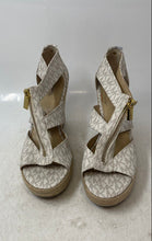 Load image into Gallery viewer, Michael Kors Womens White Signature Print Wedge Espadrille Heels Size 8.5
