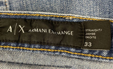 Load image into Gallery viewer, Armani Exchange Mens Blue Denim Medium Wash 5-Pocket Design Straight Jeans Sz 33