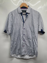 Load image into Gallery viewer, Maceoo Mens White Blue Printed Short Sleeve Button-Up Shirt Size 4/L