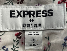 Load image into Gallery viewer, Express Mens White And Red Floral Long Sleeve Extra Slim Fit Dress Shirt Sz L/G