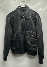 Load image into Gallery viewer, Tailored By Arsco Mens Black Leather Long Sleeve Collared Bomber Jacket Size S