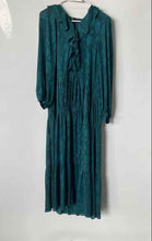 Load image into Gallery viewer, Zara Womens Teal Jacquard Balloon Sleeve Ruffle V-Neck Tiered Maxi Dress Size M