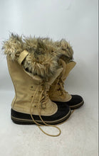 Load image into Gallery viewer, Sorel Womens Beige Black Suede Fur Trim Lace-Up Winter Snow Boots Size 8
