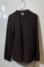 Load image into Gallery viewer, Anne Klein Womens Brown Textured Long Sleeve Collared Button-Up Shirt Size Large
