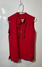 Load image into Gallery viewer, Tory Burch Womens Red Sleeveless Ruffle Snap Collared Tank Top Size Small