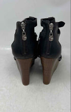 Load image into Gallery viewer, G By Guess Womens Dodge Black Open Toe Cork Wedge Strappy Heels Size 8.5M