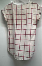 Load image into Gallery viewer, Express Womens White Red Black Check Short Sleeve Split Neck Blouse Top Size XS