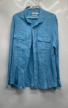 Load image into Gallery viewer, Calvin Klein Mens Blue Linen Classic Fit Long Sleeve Button-Up Shirt Size L